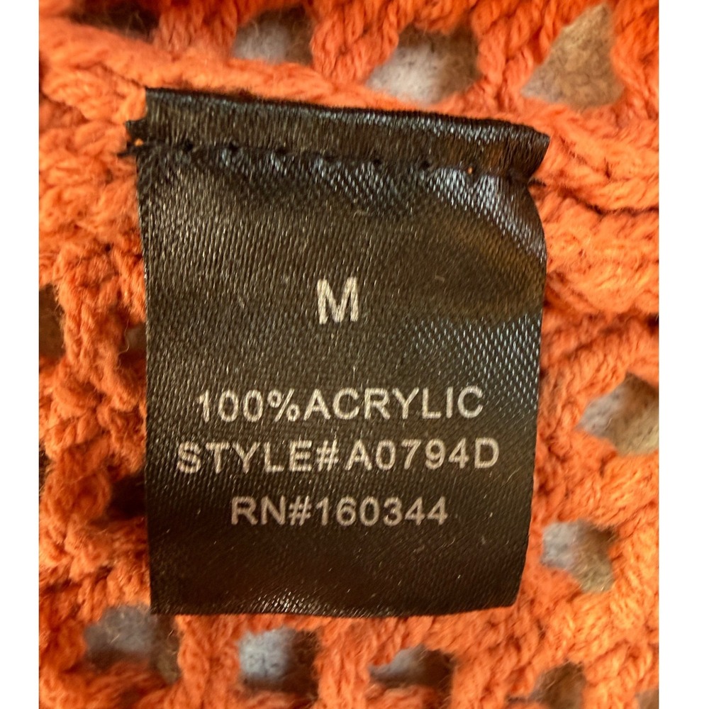 Beige Botany Crochet Maxi Dress M Rust Orange Open Knit Boho Festival Cover Up - Picture 9 of 9